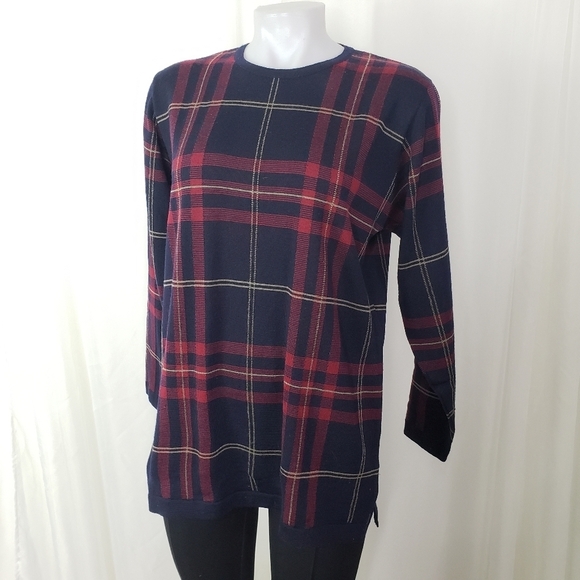 Talbots Petites 100% wool plaid sweater  black red size Petite Small - Picture 1 of 6